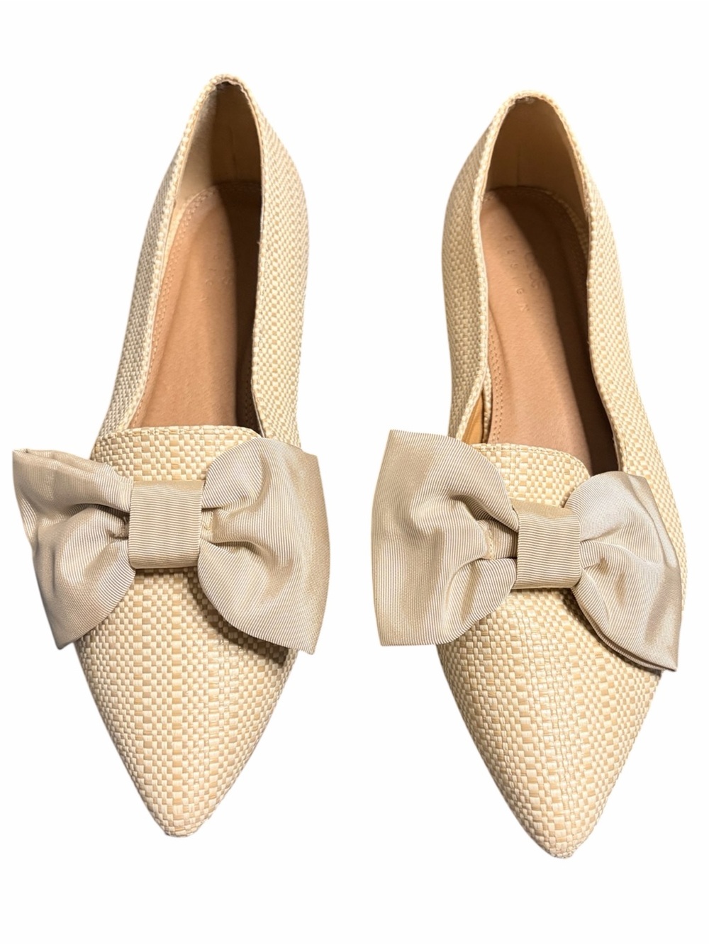 ASOS Cream Bow Pointed-Toe Woven Flats